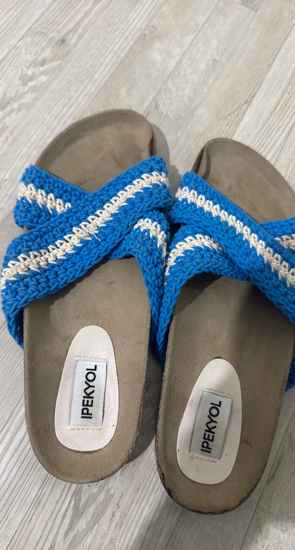 Mavi Örgü Kadın Dolgu Topuk Terlik - Görsel 2