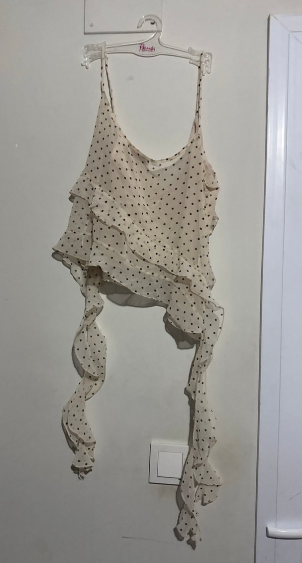 Beyaz Puantiyeli Drapeli Mini Askılı Yelek - Görsel 4