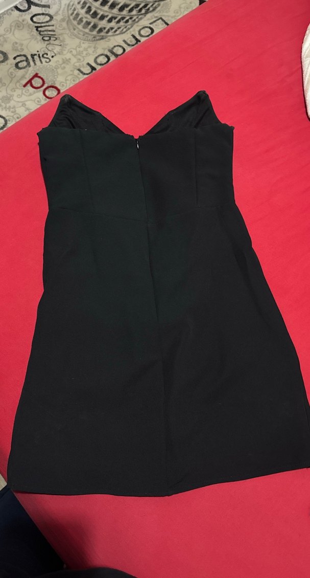 Straplez Siyah Midi Gotik Elbise - Görsel 2