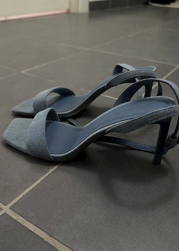 36 Beden mavi Renk Kadın Mavi Kot Kumaşlı Topuklu Sandalet