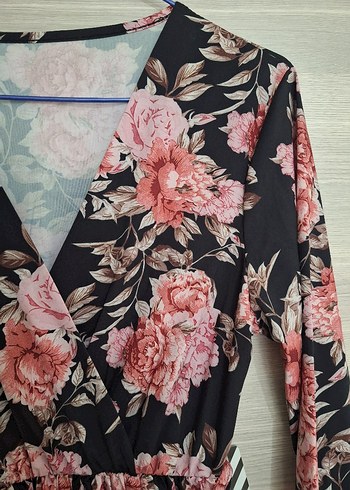 Pembe Çiçekli Uzun Bohem Elbise - Görsel 3