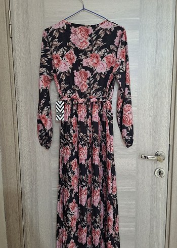 Pembe Çiçekli Uzun Bohem Elbise - Görsel 5