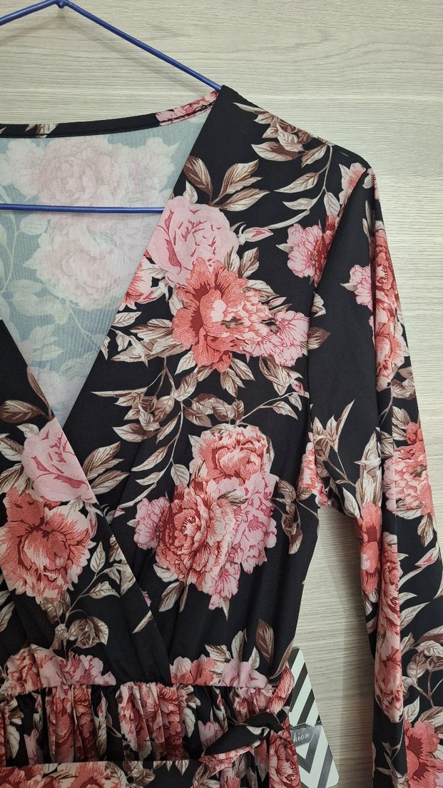 Pembe Çiçekli Uzun Bohem Elbise - Görsel 3