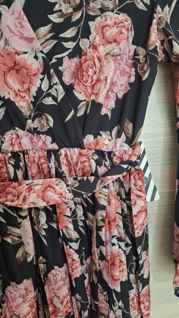 Pembe Çiçekli Uzun Bohem Elbise - Görsel 4