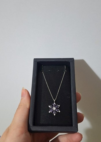 Mor Mini Zincir Detaylı Kadın Gümüş Kolye - Görsel 2