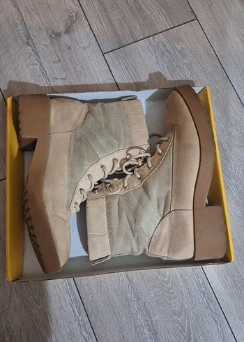 Bej Süet Kadın Botları Kalın Topuklu - Görsel 2