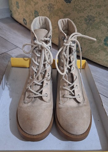 Bej Süet Kadın Botları Kalın Topuklu - Görsel 3