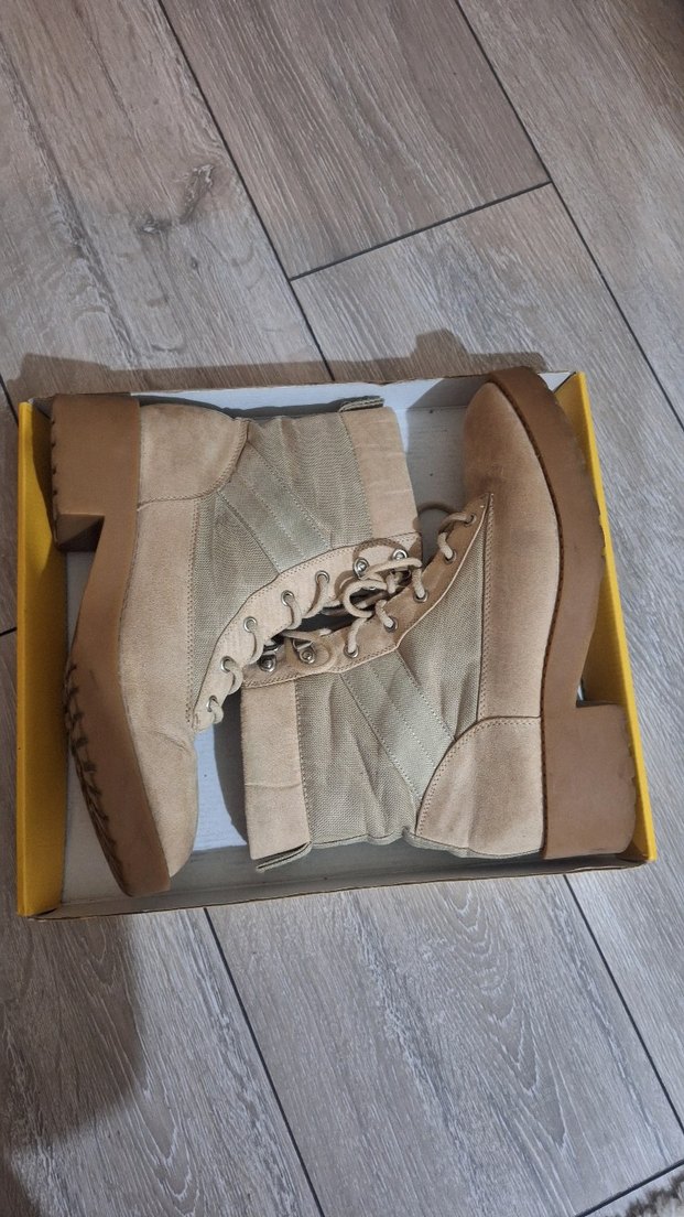 Bej Süet Kadın Botları Kalın Topuklu - Görsel 2