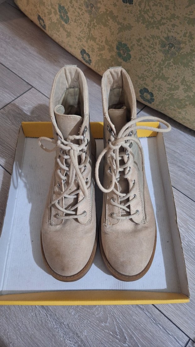 Bej Süet Kadın Botları Kalın Topuklu - Görsel 4