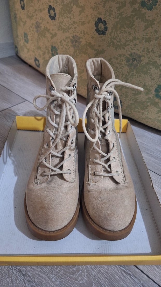 Bej Süet Kadın Botları Kalın Topuklu - Görsel 3