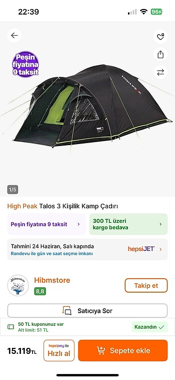 Diğer High Peak Talos 3 kişilik çadır