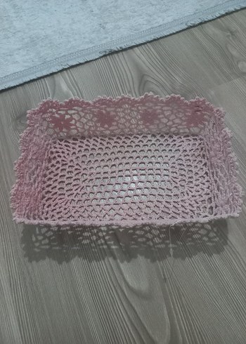 Pembe Vintage El Örgüsü Sepet - Görsel 3