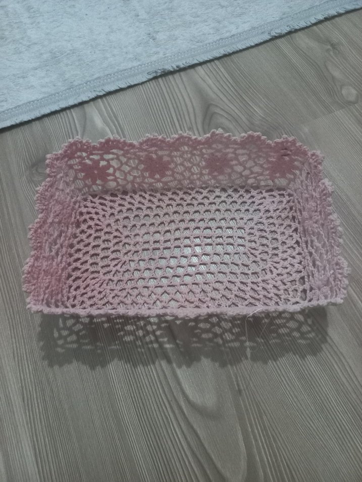 Pembe Vintage El Örgüsü Sepet - Görsel 3