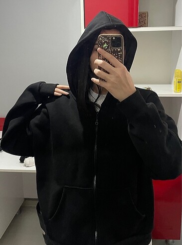 Siyah oversize pamuklu hırka