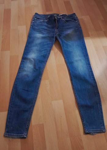 40 Beden Günlük Rahat Kesim Mavi Denim Kadın Pantolon