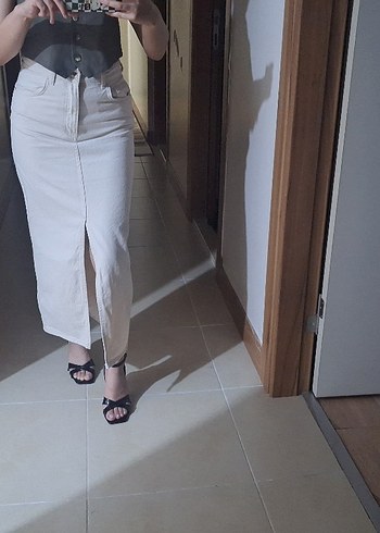 Defacto Beyaz Midi Denim Etek