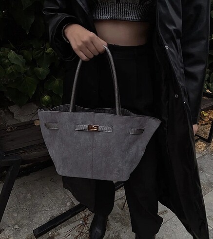 gri süet çanta - Görsel 2