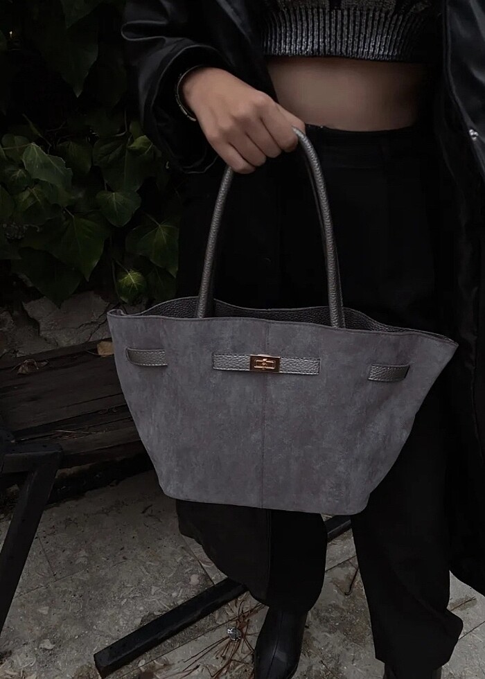 gri süet çanta - Görsel 2