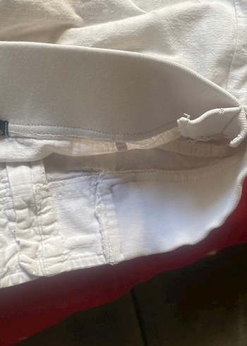 Düğmeli Beyaz Keten Mini Şort - Görsel 10