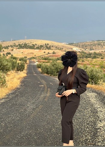 Kadın Siyah Kemerli Uzun Kollu Tulum - Görsel 2