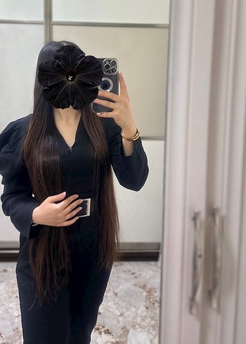 Kadın Siyah Kemerli Uzun Kollu Tulum - Görsel 3