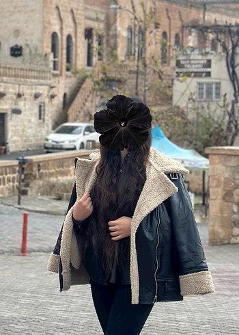 Kürklü Siyah Deri Kadın Ceket - Görsel 2