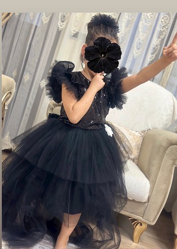 Fırfırlı Siyah Çocuk Elbisesi - Görsel 2