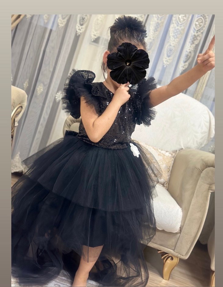 Fırfırlı Siyah Çocuk Elbisesi - Görsel 2