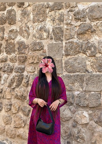 Pembe Batik Desenli Uzun Bohem Elbise - Görsel 2