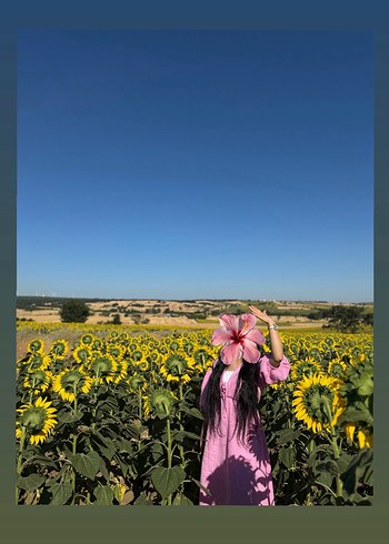 Pembe Bohem Uzun Elbise V Yaka - Görsel 3