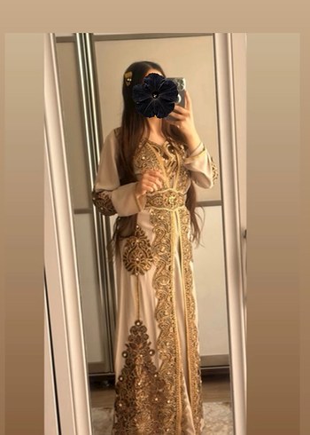 Uzun Kollu V Yaka İşlemeli Kadın Elbise - Görsel 2