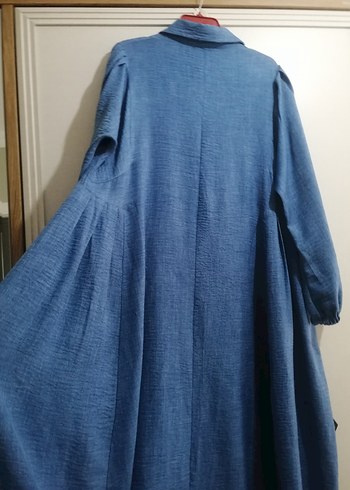 diğer Beden Linen Kumaşlı Uzun Lacivert Kadın Elbise
