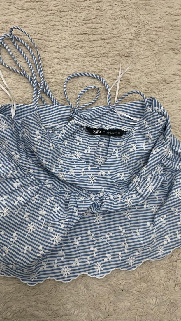 Zara Mavi Mini Denim Bluz - Görsel 3