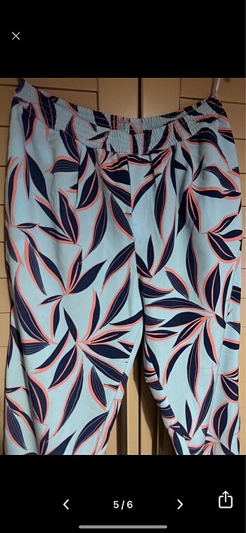 M&S BASKILI BELİ LASTİKLİ YANLARDAN CEPLİ SİGARET PANTOLON - Görsel 8