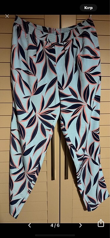 M&S BASKILI BELİ LASTİKLİ YANLARDAN CEPLİ SİGARET PANTOLON - Görsel 7