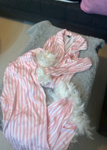 Pembe Çizgili Midi Rahat Kadın Pijama Takımı - Görsel 2