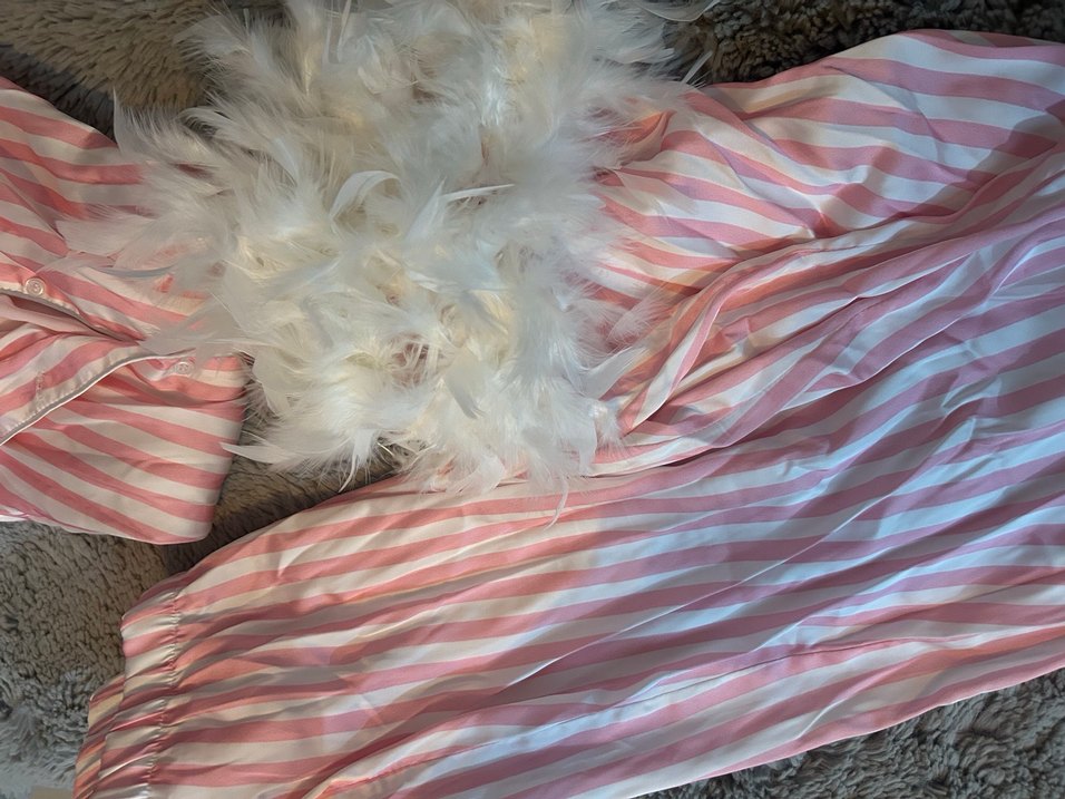 Pembe Çizgili Midi Rahat Kadın Pijama Takımı - Görsel 4