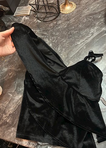 Siyah Straplez Drapeli kadife  Büstiyer - Görsel 2