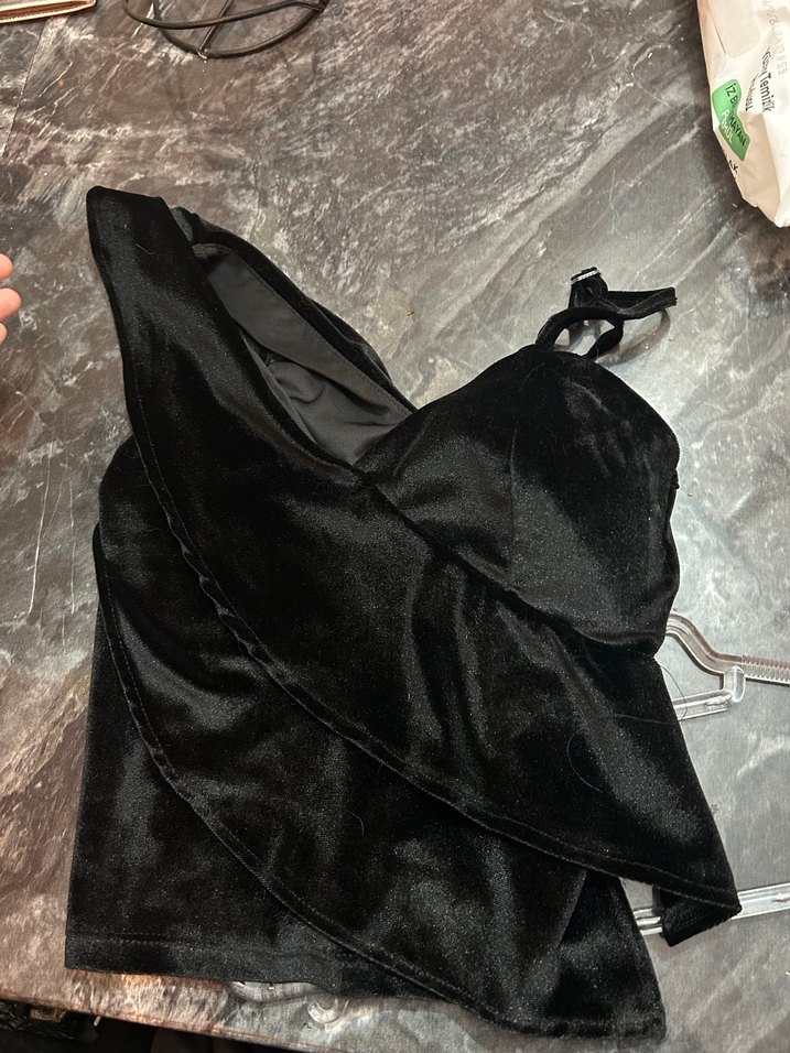 Siyah Straplez Drapeli kadife  Büstiyer - Görsel 4