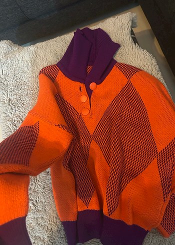 Renkli Örgü Mini Kadın Kazak - Görsel 4