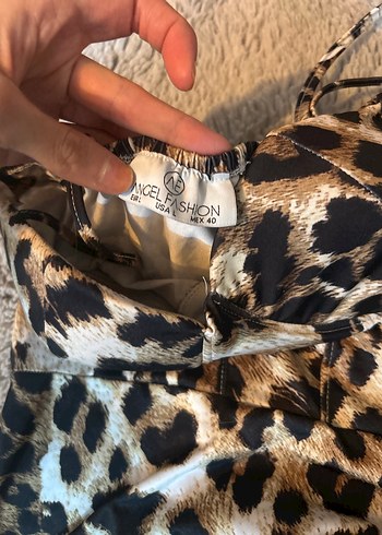 Kahverengi Leopar Desenli Elbise - Görsel 2