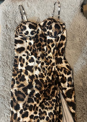 Kahverengi Leopar Desenli Elbise - Görsel 4