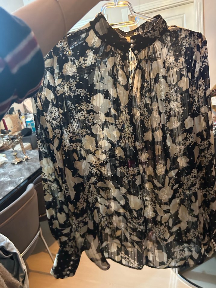 Drapeli Bohem Siyah Desenli Kadın Bluz - Görsel 4