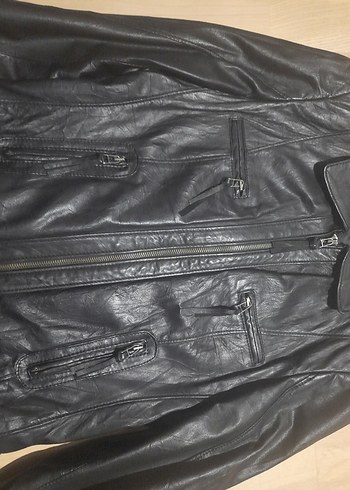 Siyah Deri Biker Ceket Kadın - Görsel 4