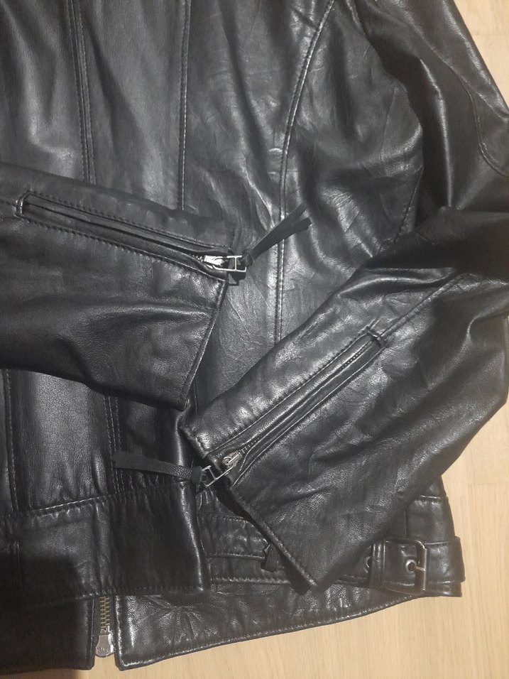 Siyah Deri Biker Ceket Kadın - Görsel 3