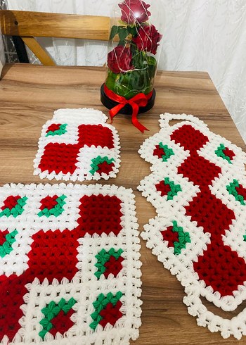 Kırmızı Yeşil Motifli Örgü Banyo Lifleri - Görsel 2