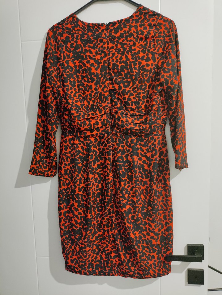 Leopar Desenli Kırmızı Kısa Elbise - Görsel 2