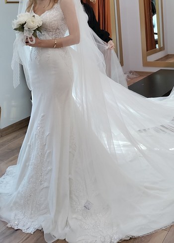 Aysira dantelli taşlı balık model gelinlik - Görsel 7
