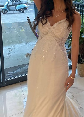 Aysira dantelli taşlı balık model gelinlik - Görsel 5