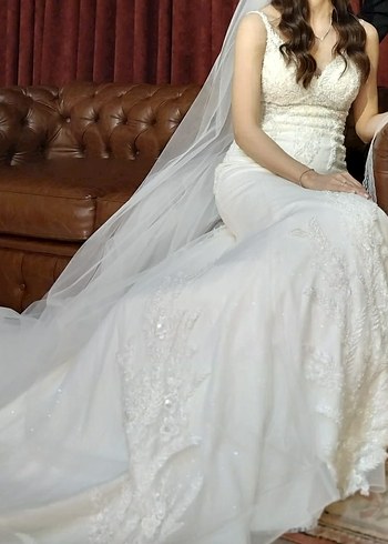 Aysira dantelli taşlı balık model gelinlik - Görsel 6